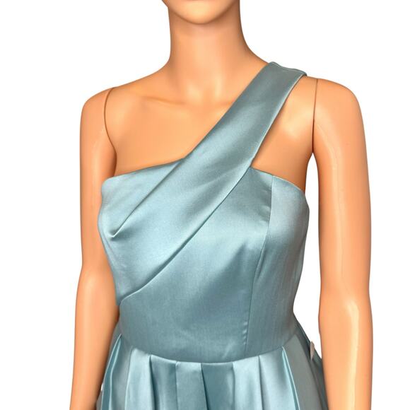 Aidan Mattox One-Shoulder Peplum Cocktail Midi Dress Aquamarine Blue Size 0 - Picture 4 of 15